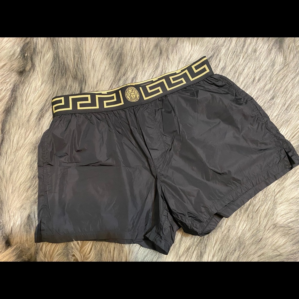 Versace Black Greca Border Swim Shorts. Size 4